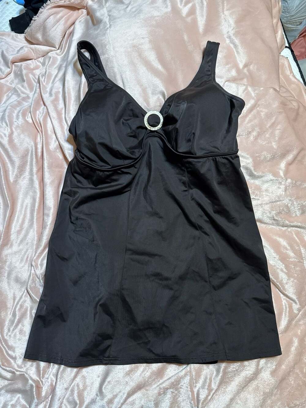 Lands' End Black SlenderSuit Ring Front Swim Dress Size 16W